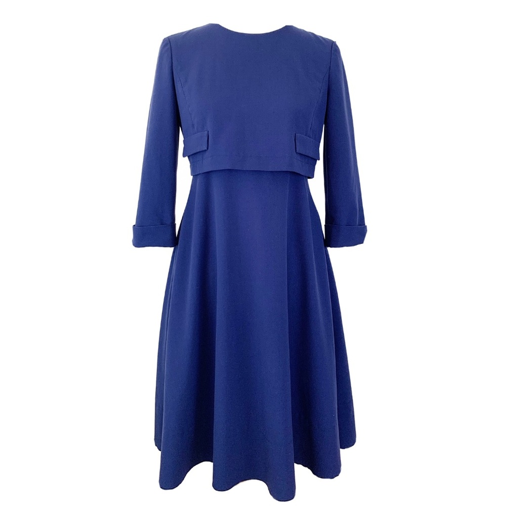 Weekend Rumere A-line Overlay Midi Dress 38 US Size 4 Navy 3/4 Sleeve